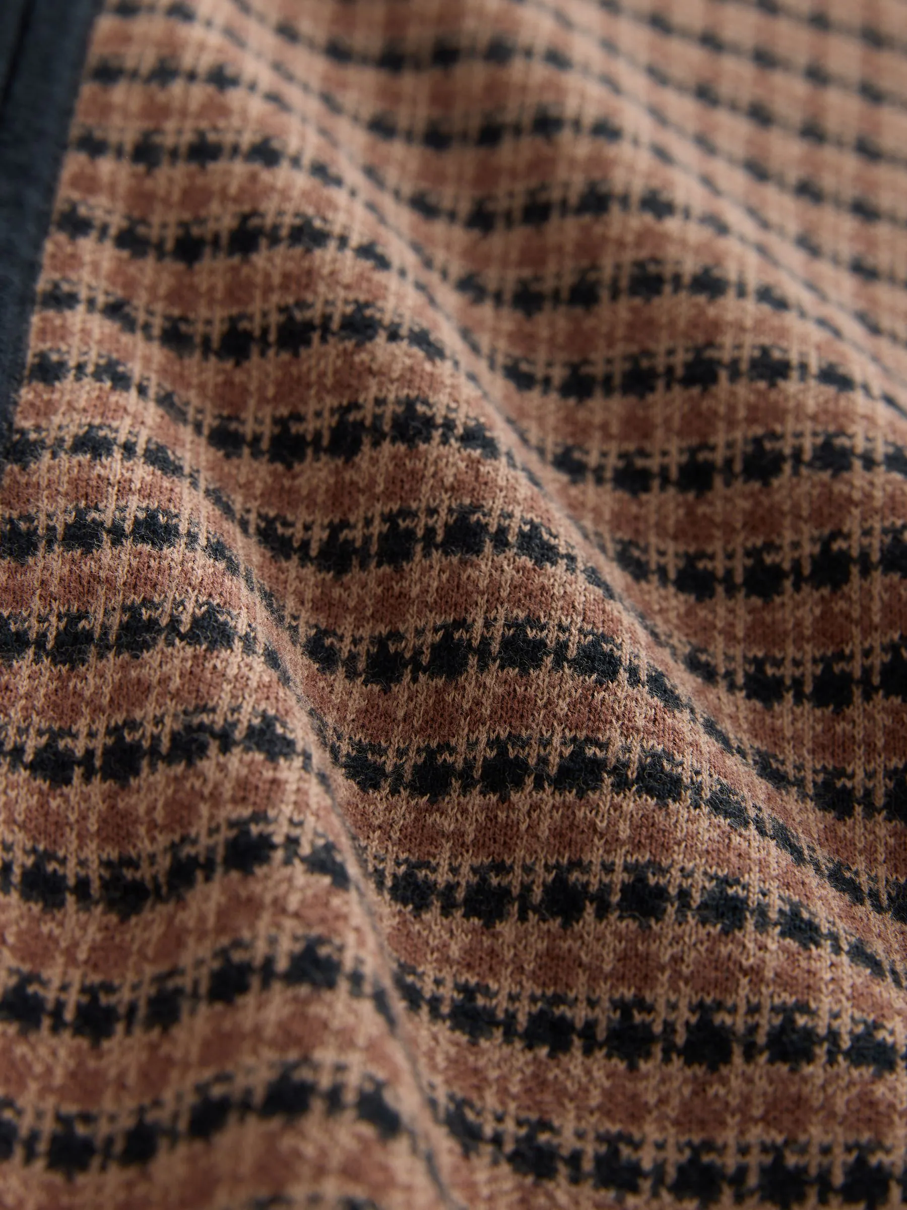 Zwart/bruin - Regular Fit Houndstooth Pattern Collared Zip-Through Cardigan