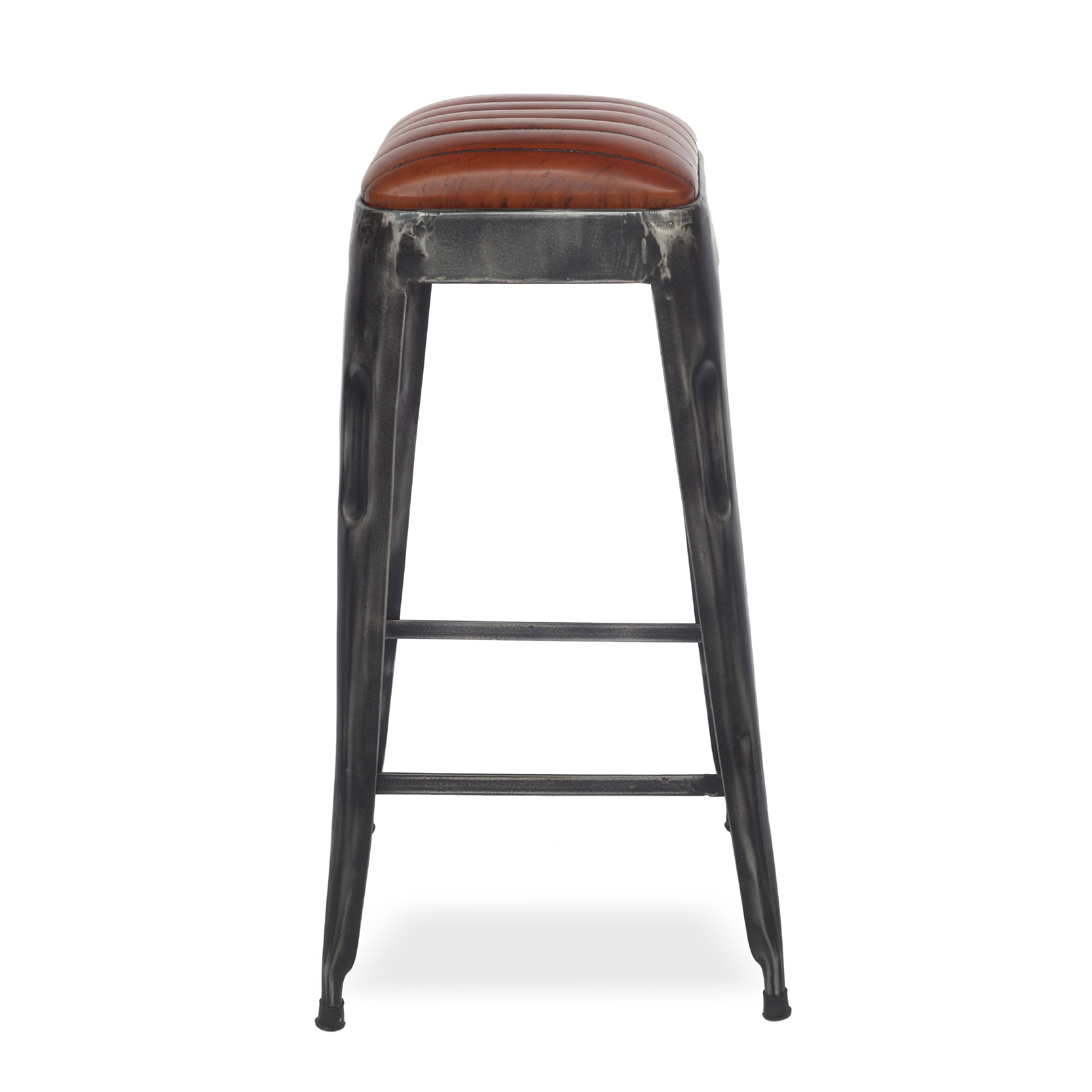 Barhocker 'Tank 2', Eisen, Leder, T 40 cm, B 40 cm, H 75 cm von fischer's lagerhaus