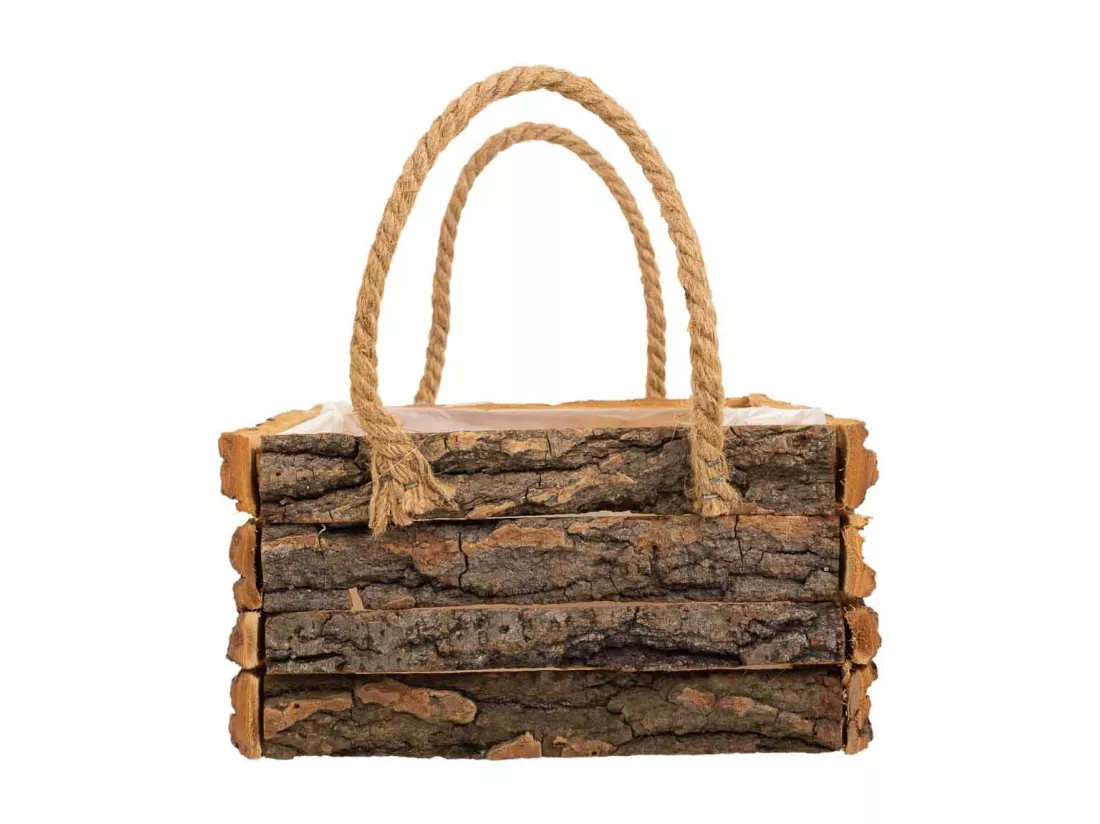 Panier en bois avec poignées marron 30x22x11h
