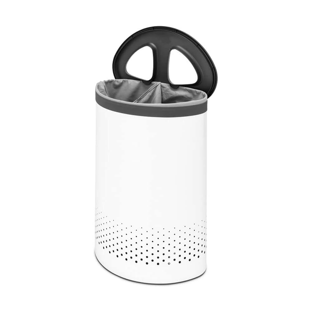 Brabantia - Corbeille à Linge Selector - Deux Triez Compartiments - Portable Sac à Linge - L'ouverture Quick-Drop - Orifices de Ventilation - Pas de Rayures - Peu encombrant - Blanc - 55 L : Cuisine et Maison