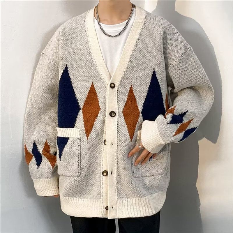 DuckleBeam - V-hals cardigan met ruitenprint en knoopjes