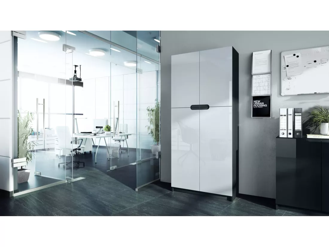 Armoire De Bureau Noir Mat Et Blanc Laqué (lxhxp) : 82 x 185 x 37