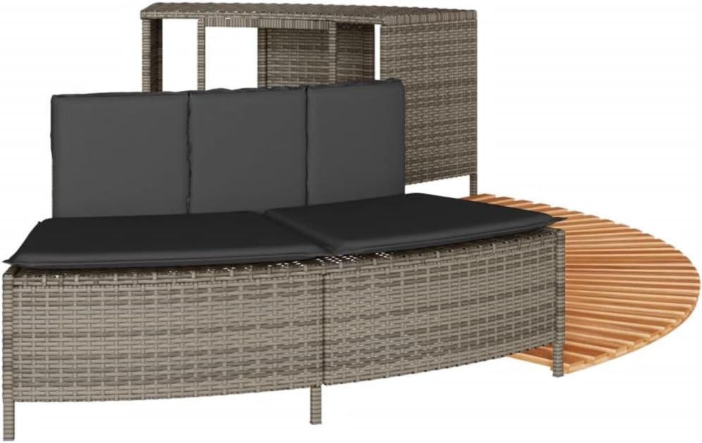 vidaXL Whirlpool Umrandung, Poolumrandung mit Regal Holzstufe Gartenbank, Poolverkleidung mit Stahlrahmen, Einfassung, Grau Poly Rattan Massivholz Akazie