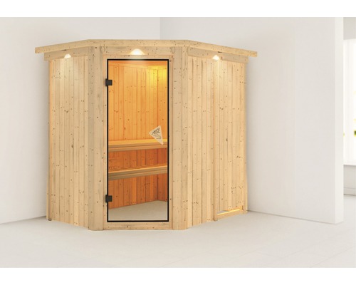 Karibu Carina modulaire sauna zonder oven, met dakkroon en gebronsde volledig glazen deur