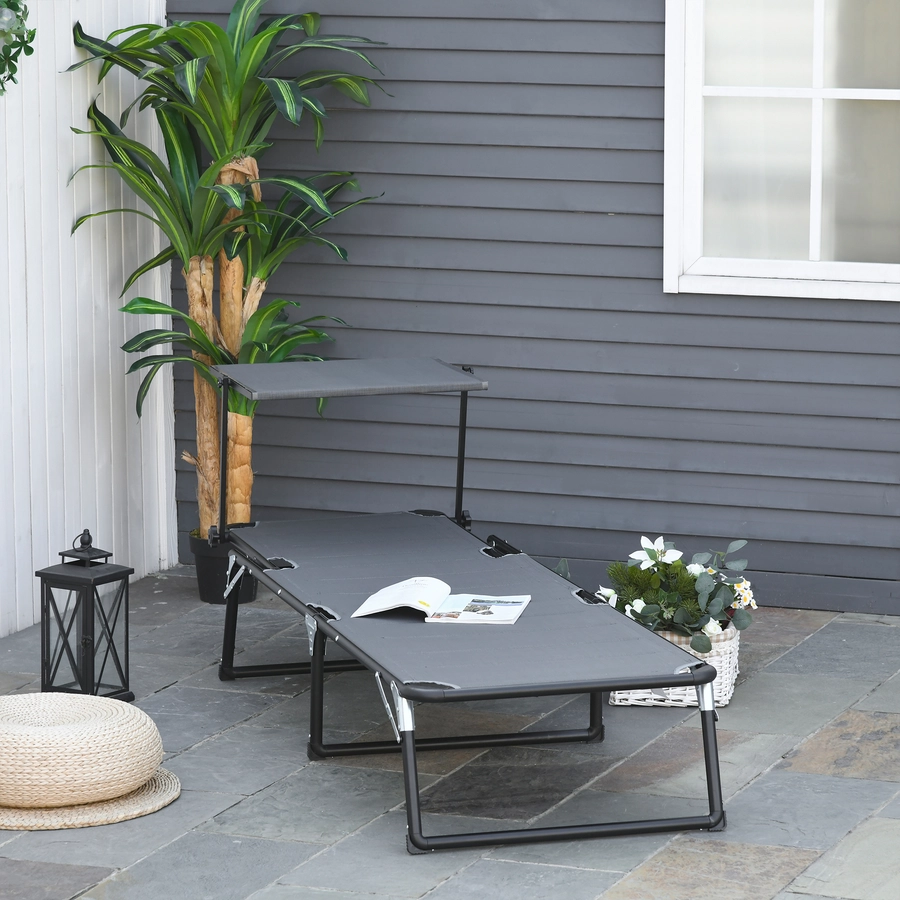 Outsunny Gartenliege mit Sonnenschutz dunkelgrau
