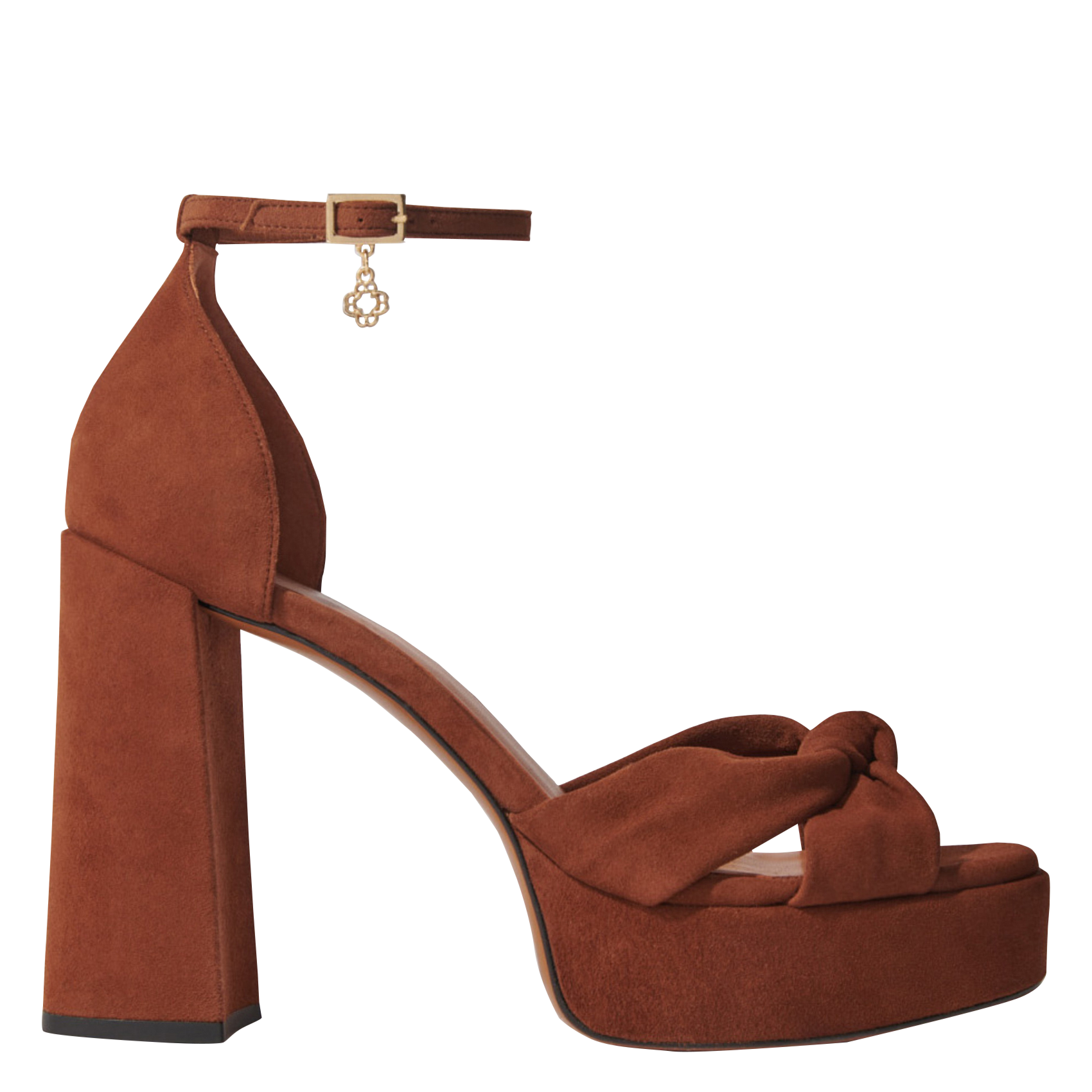 Sandales à talon en cuir velours | Marron