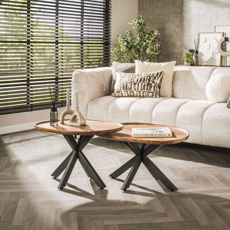 Luna - Salontafel Set - Massief Acacia - Ø70 & Ø48 cm - Rond