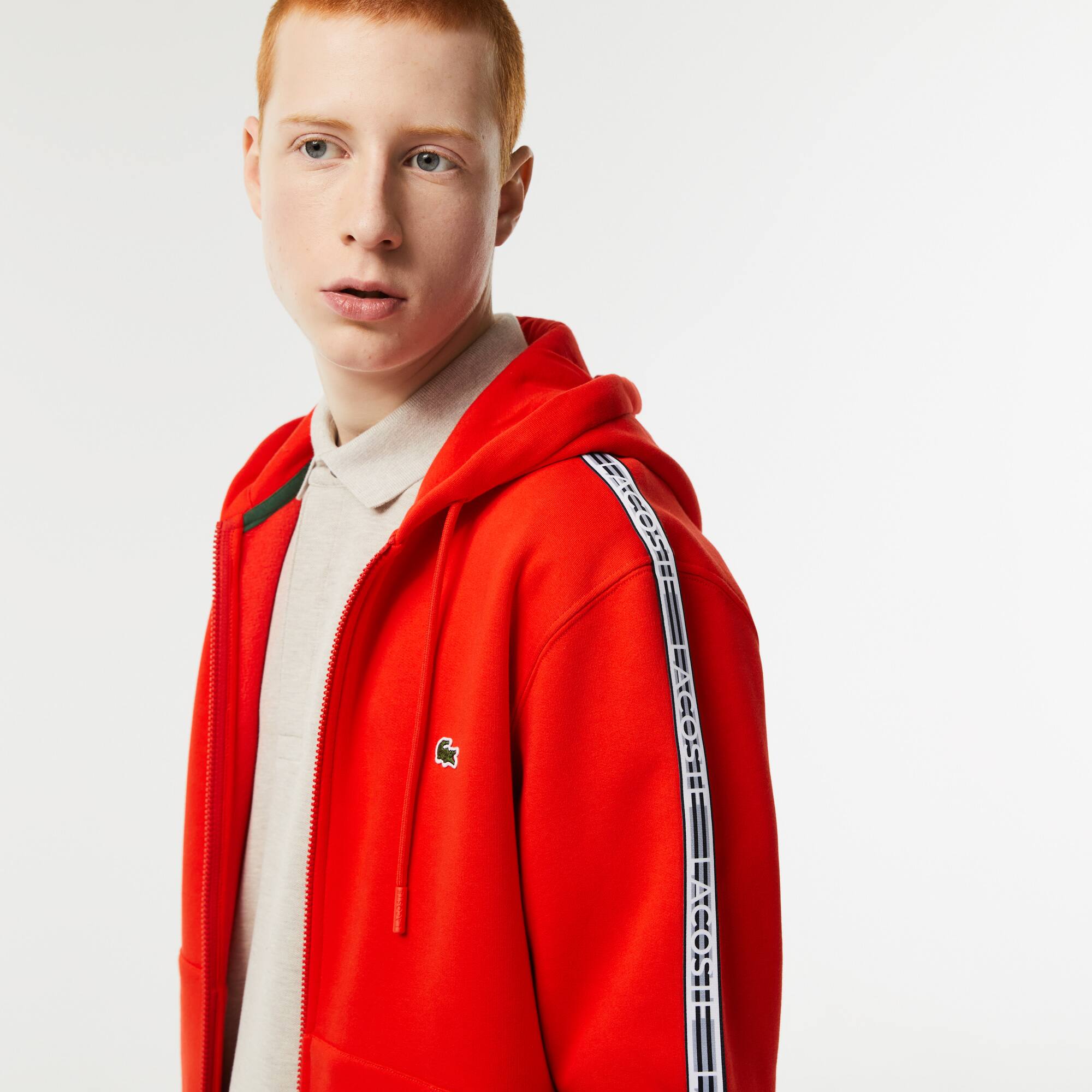 Sweatshirt zippé à capuche Jogger homme classic fit avec bandes siglées Sweatshirts - Rouge - Lacoste - Homme