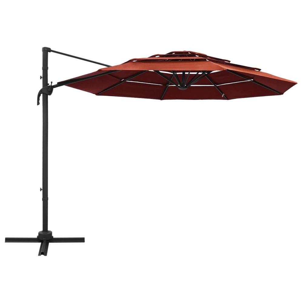 Parasol à 4 niveaux avec mât en aluminium 3 x 3 m orange