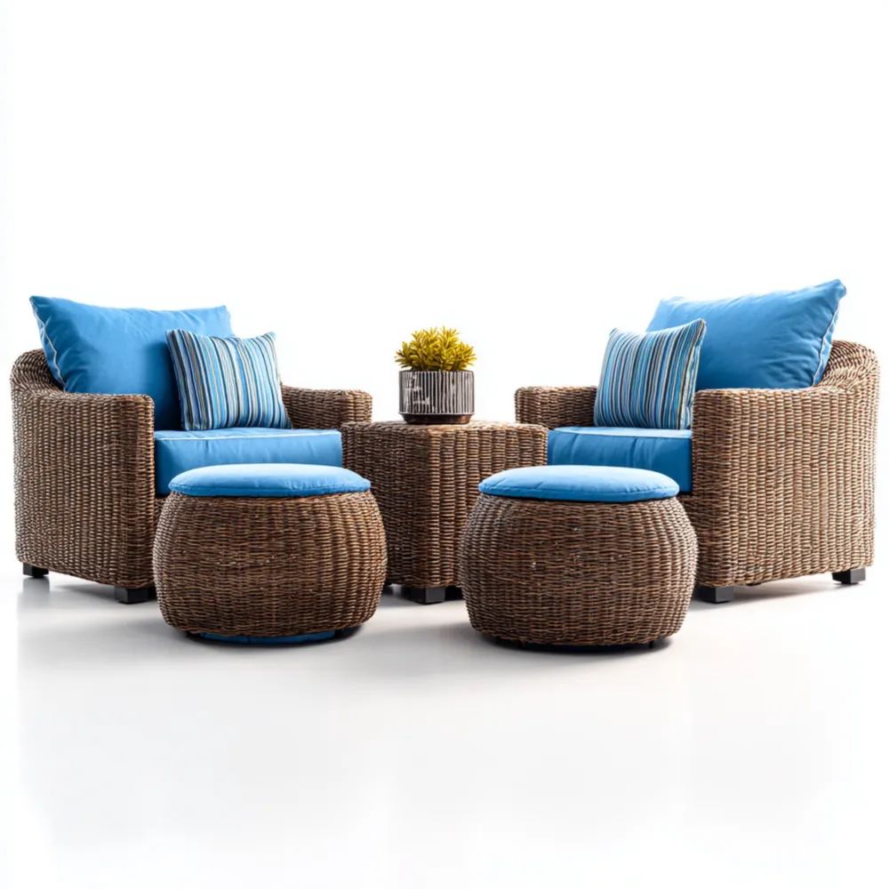 Garten-Loungeset Polyrattan 5-teilig 75x70x75 cm – Blau/Braun – Modern
