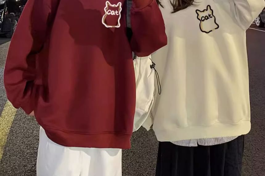 BEAUGALL - Koppel bijpassende ronde hals sweatshirt met kattenprint