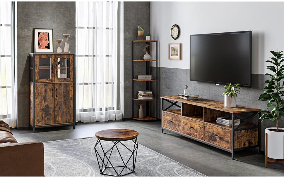 Kommode mit Türen aus Glas 60 x 108 cm, Braun/Schwarz<br>Sideboard