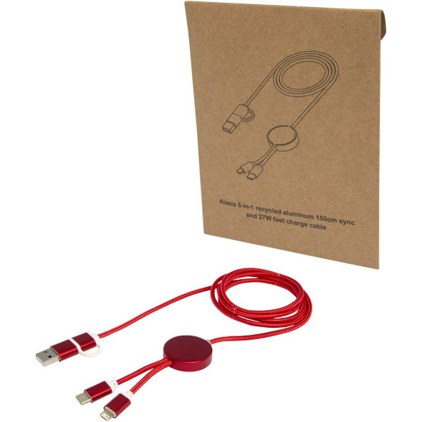 PF Concept 124425 - Câble 5 en 1 Alasia en aluminium et plastique recyclés de 150 cm pour la synchronisation des données et la charge rapide de 27 W