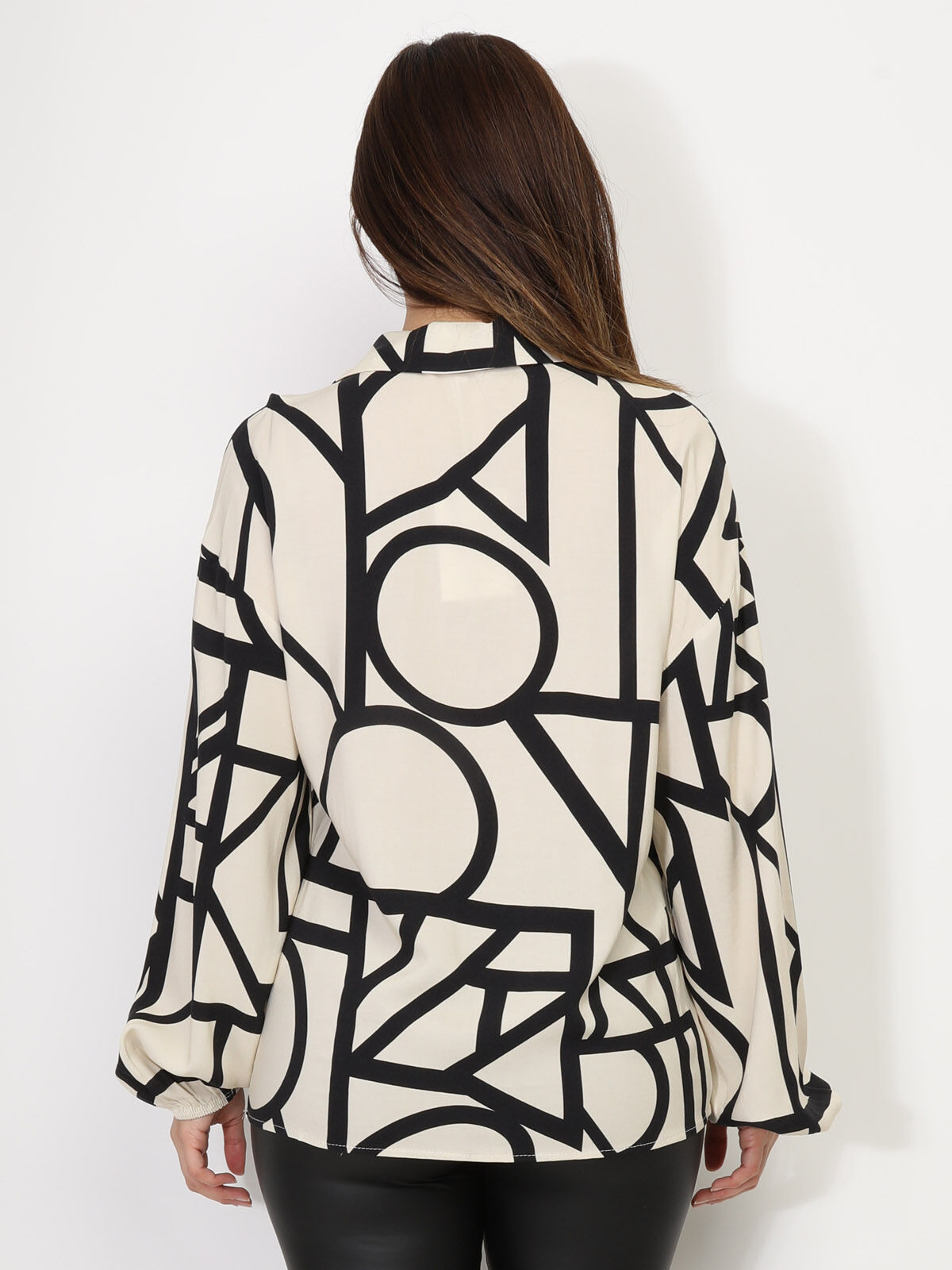 Blouse à motif géométrique- Beige