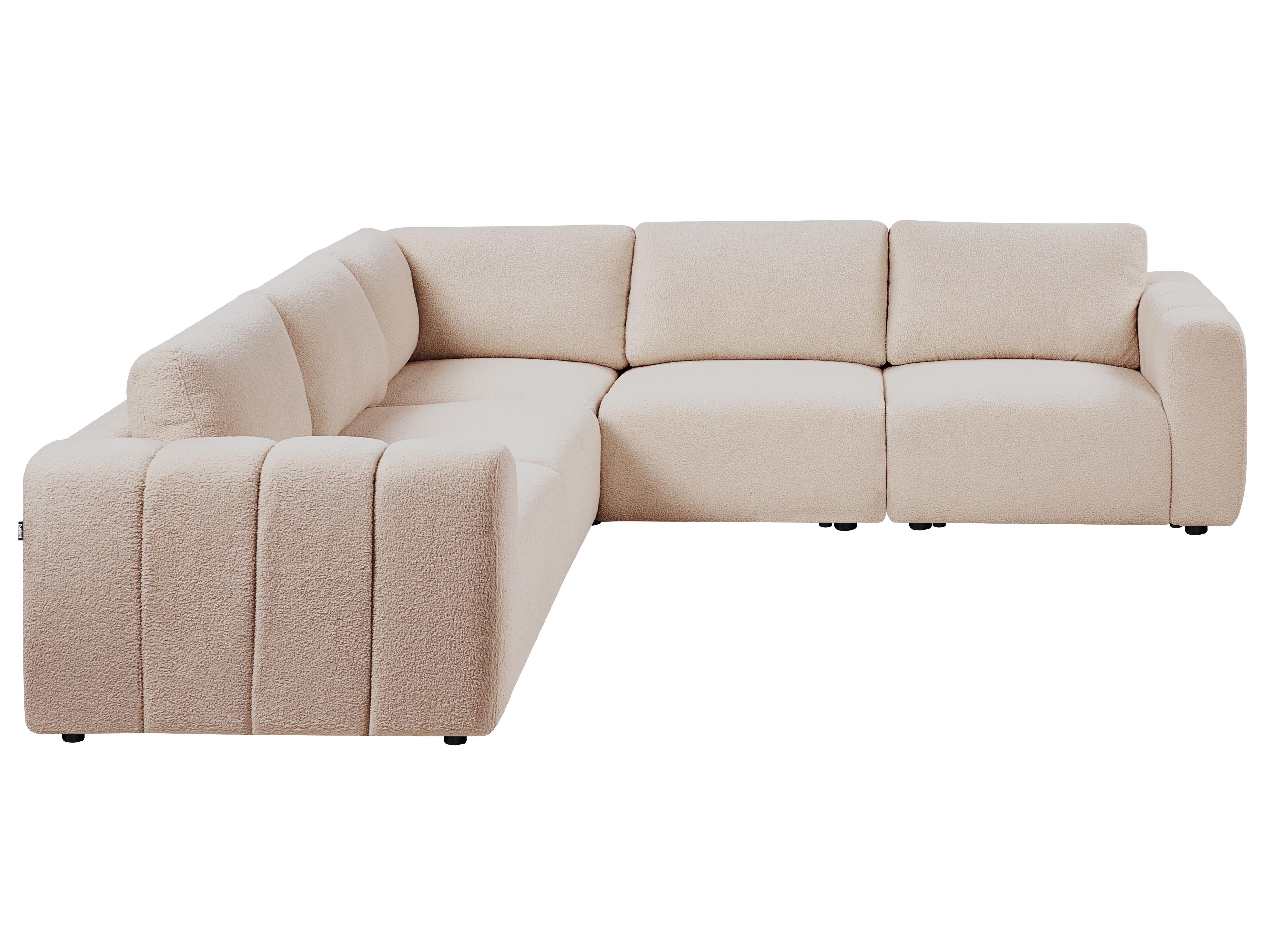 Modulaire hoekbank 5-zits KIVVIK Bouclé Beige rechtszijdig