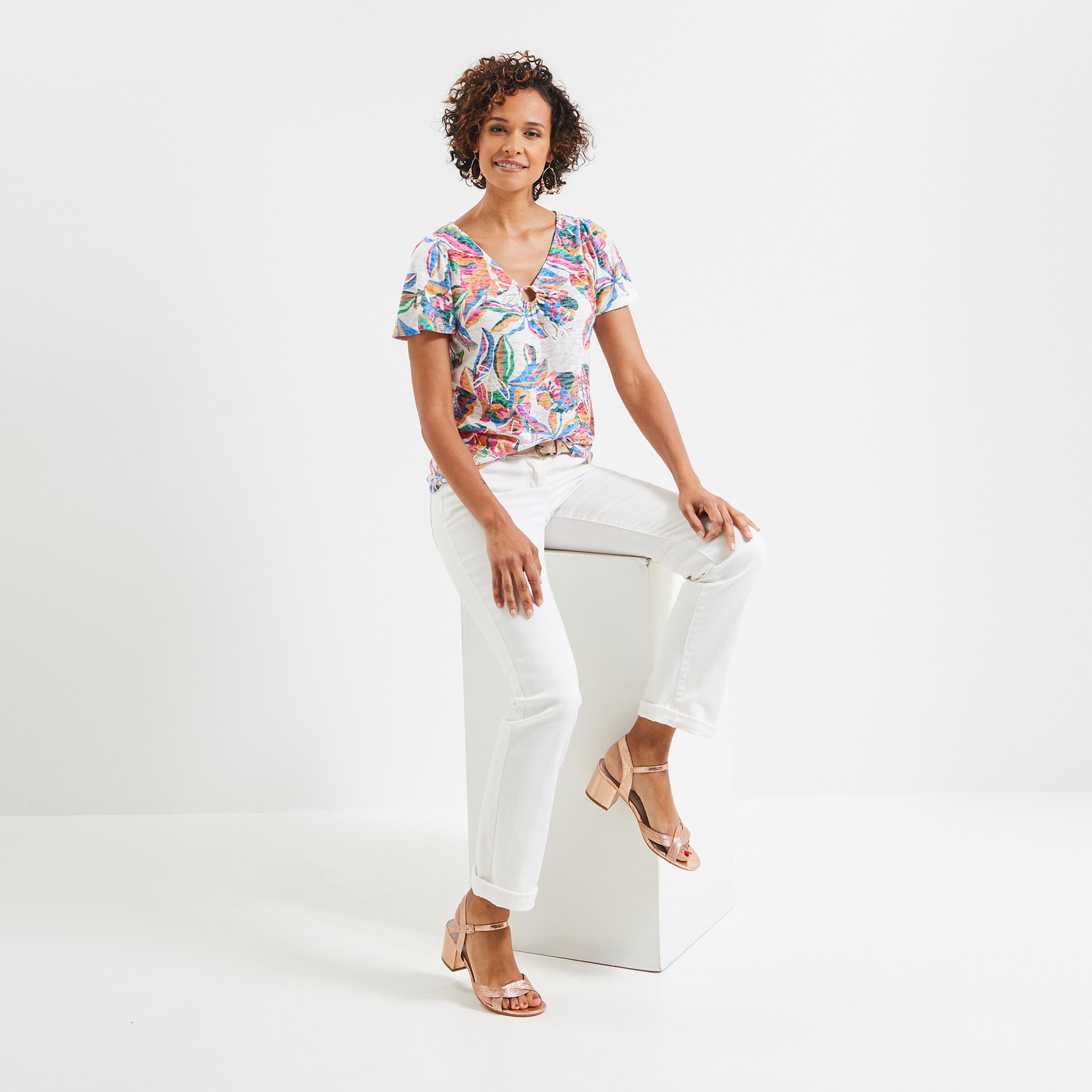 T-shirt imprimé femme - BLANC CASSE