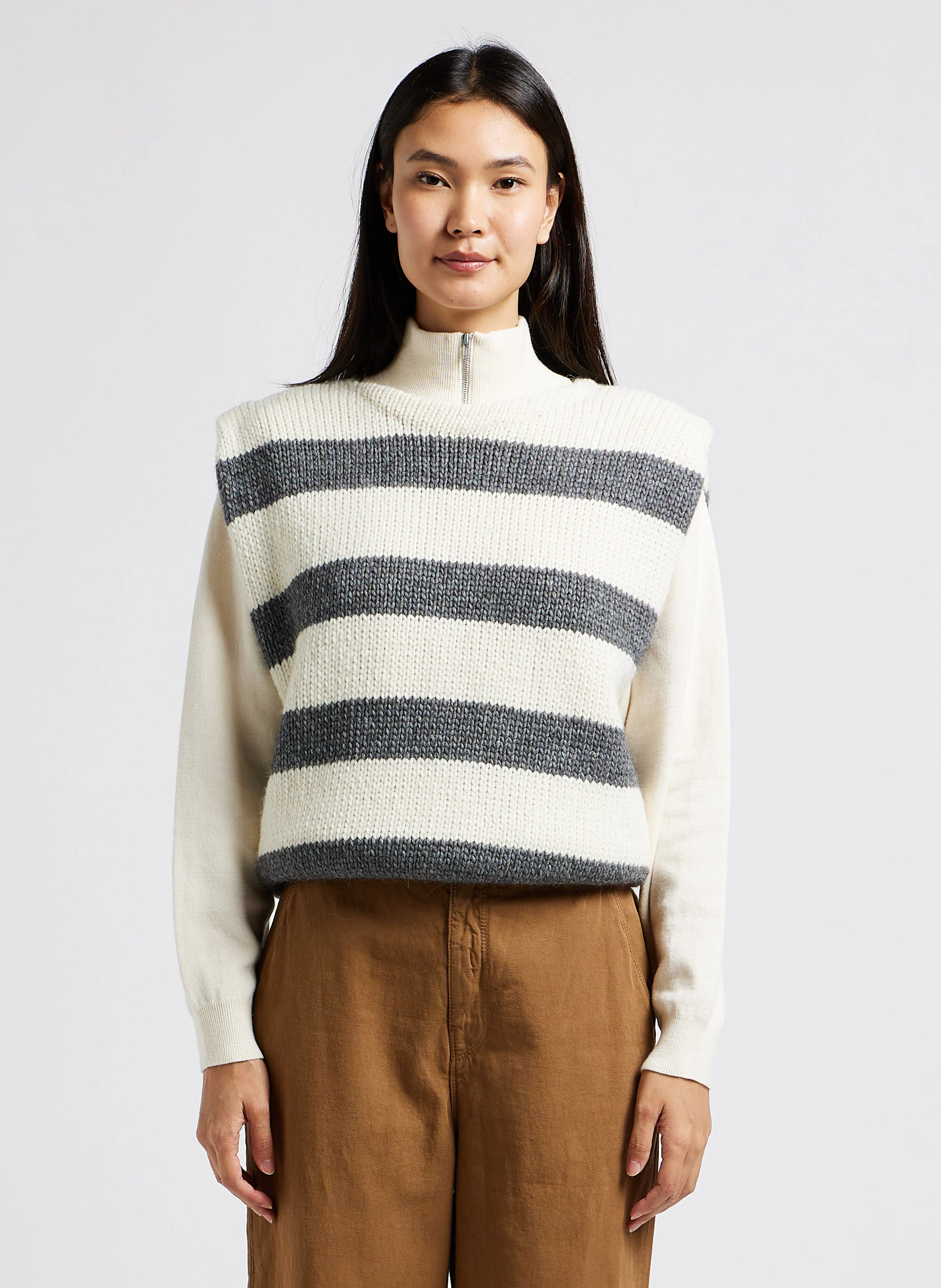 NANOR - Pull col rond rayé en laine mélangée| Bleu