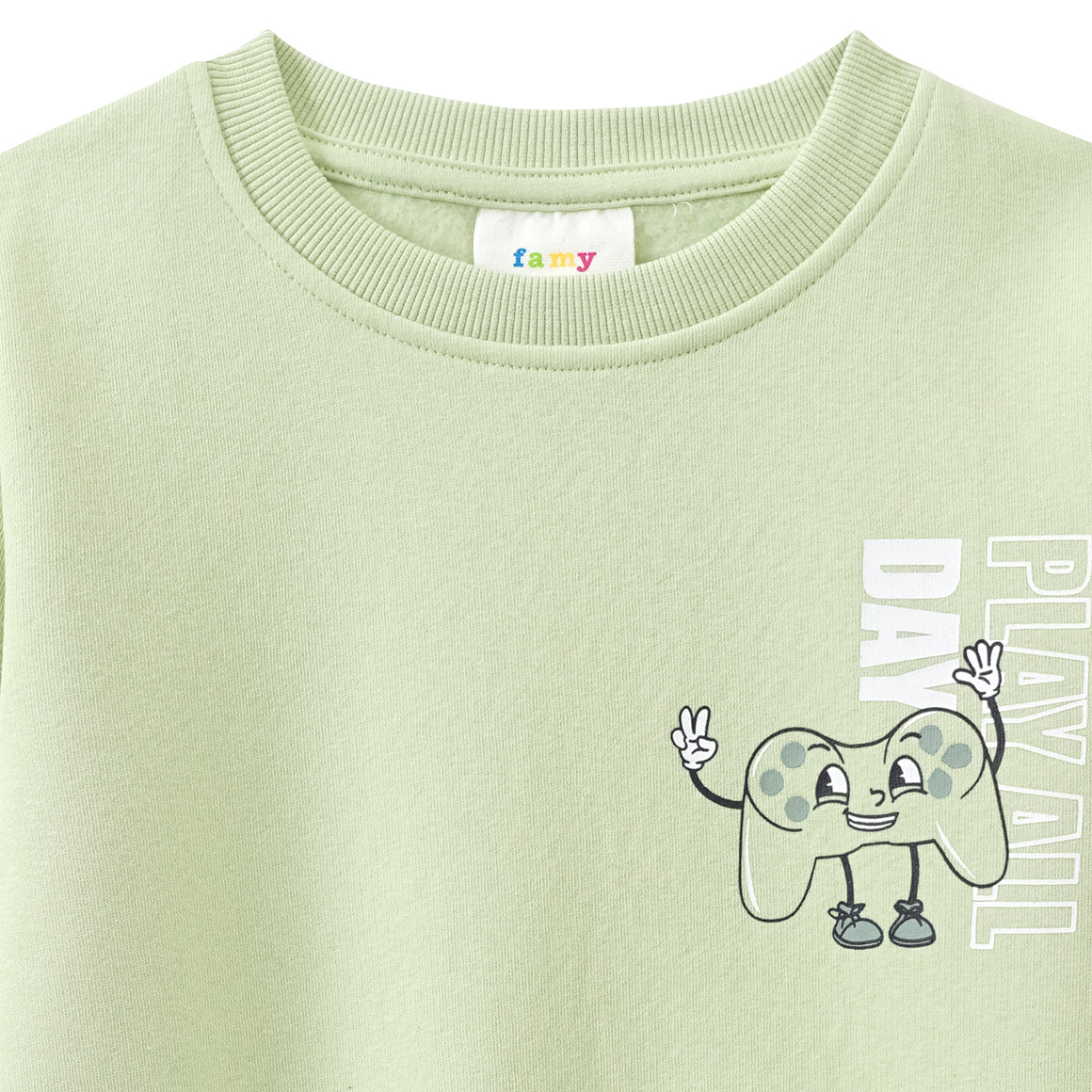 Famy Jungen Sweatshirt mit lustigem Print hellgrün