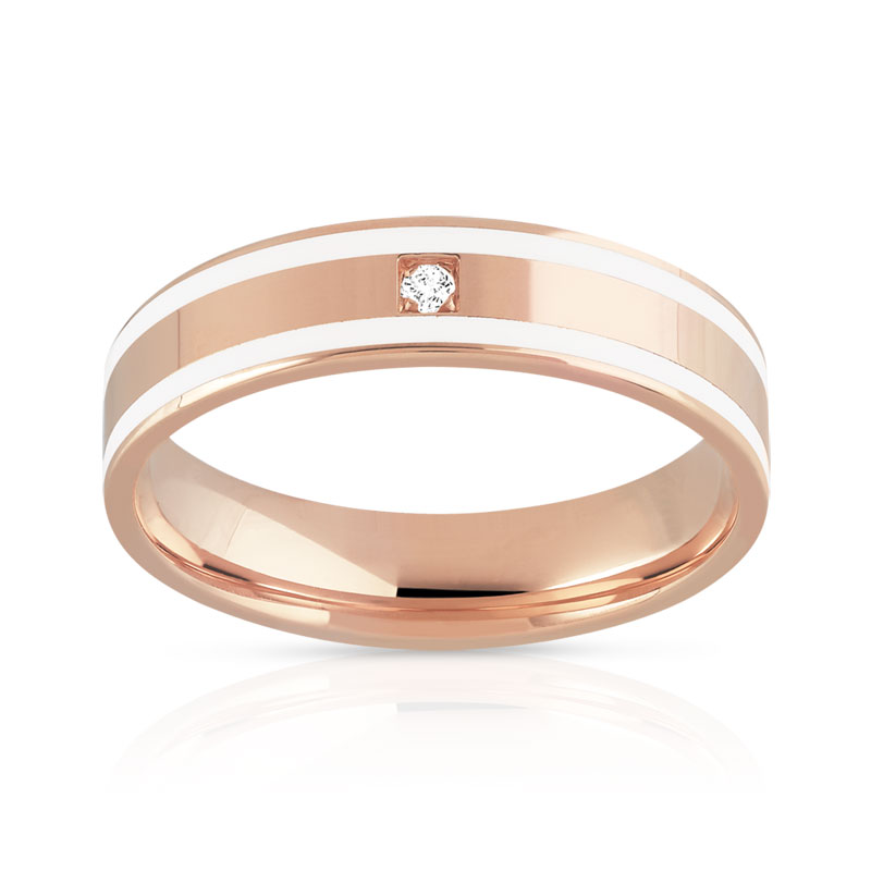 Alliance or 750 rose laque céramique blanche et diamant