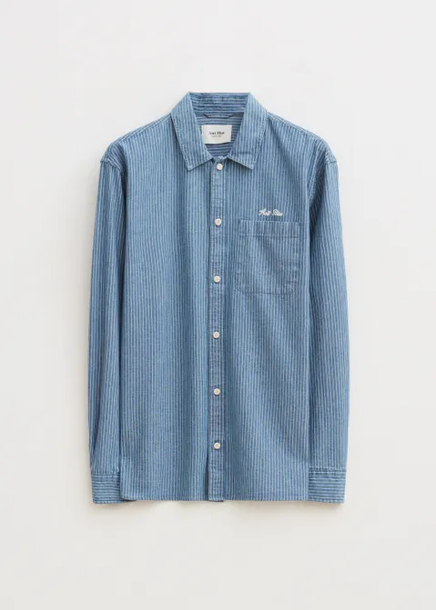 Gestreept overhemd met print blauw (INDIGO)