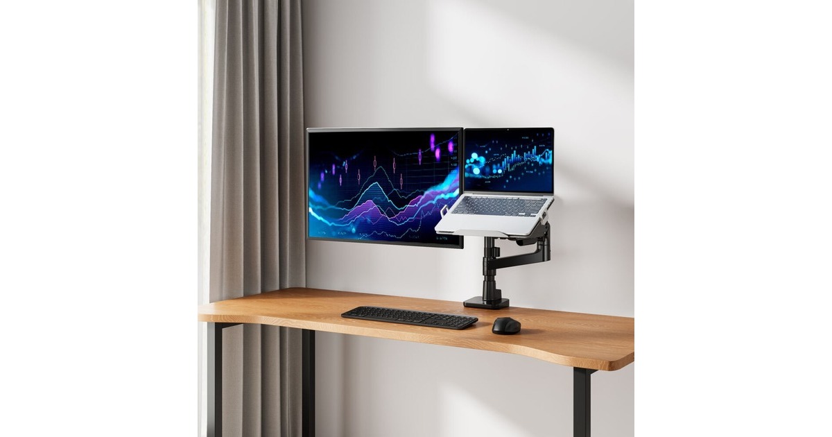 ACT ConnectivityMonitorarm met laptophouder office premium, gasveer, paalbevestiging, 1 monitor  (Zwart)