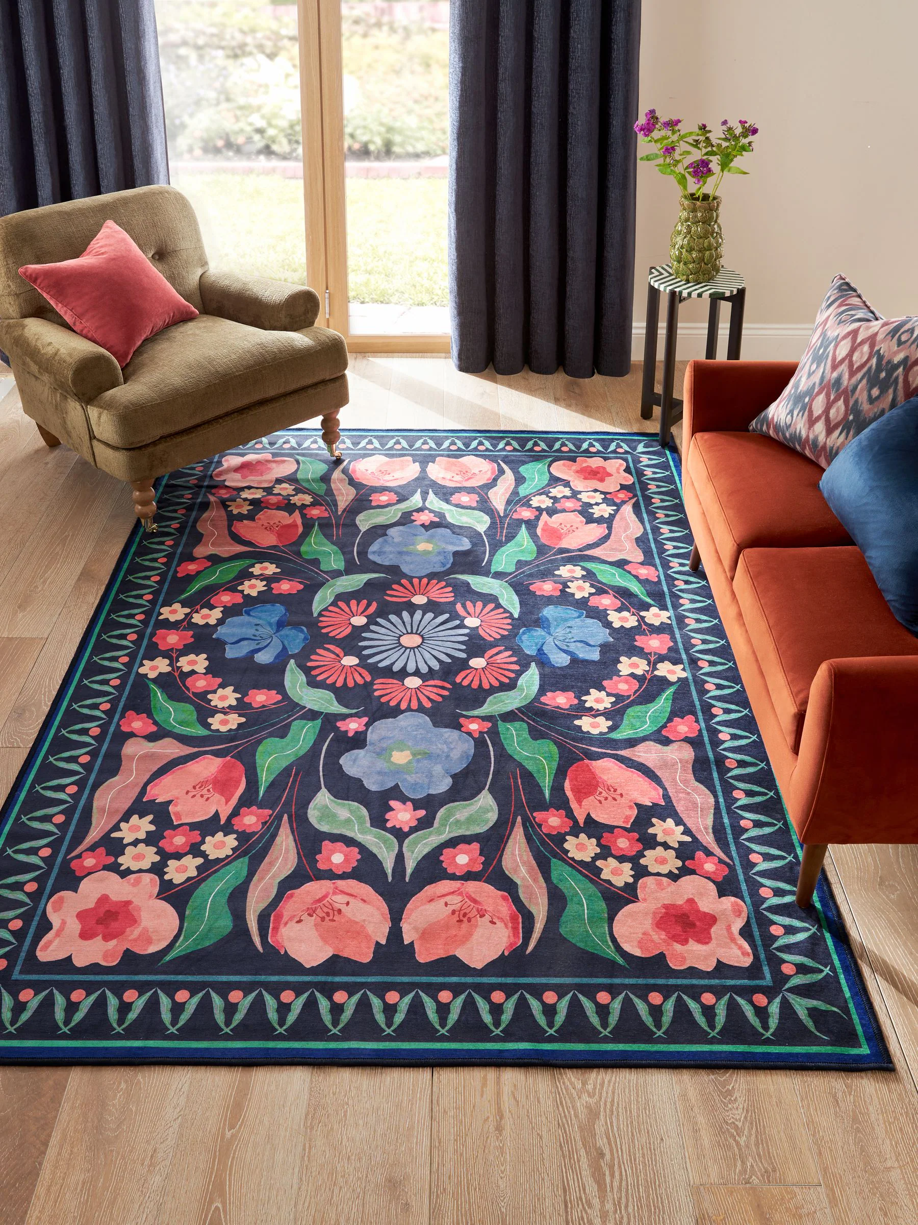 Washable Bettie vloerkleed met bloemenprint