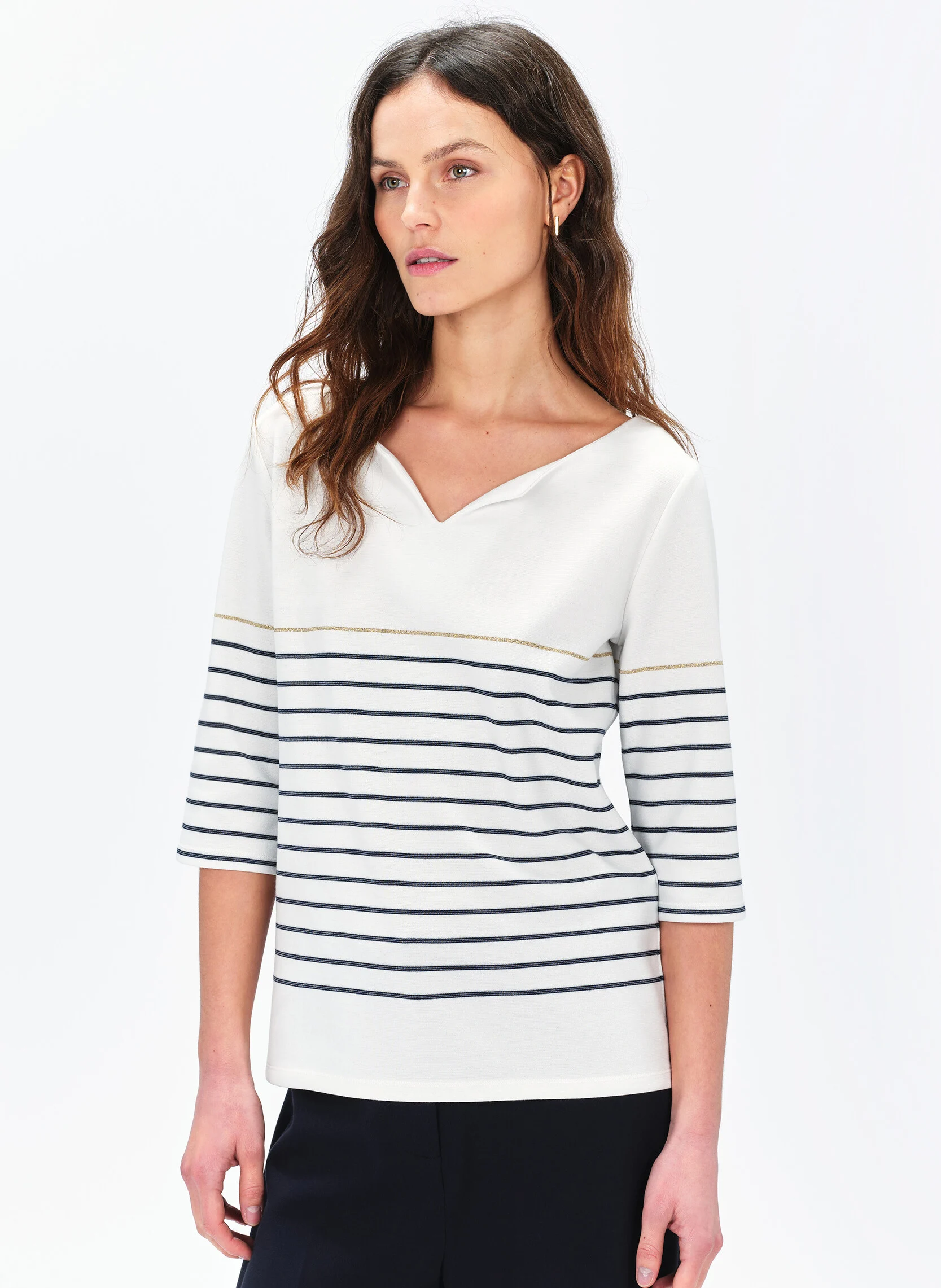TOLYMPIA - Tee-shirt droit à col tunisien | Beige