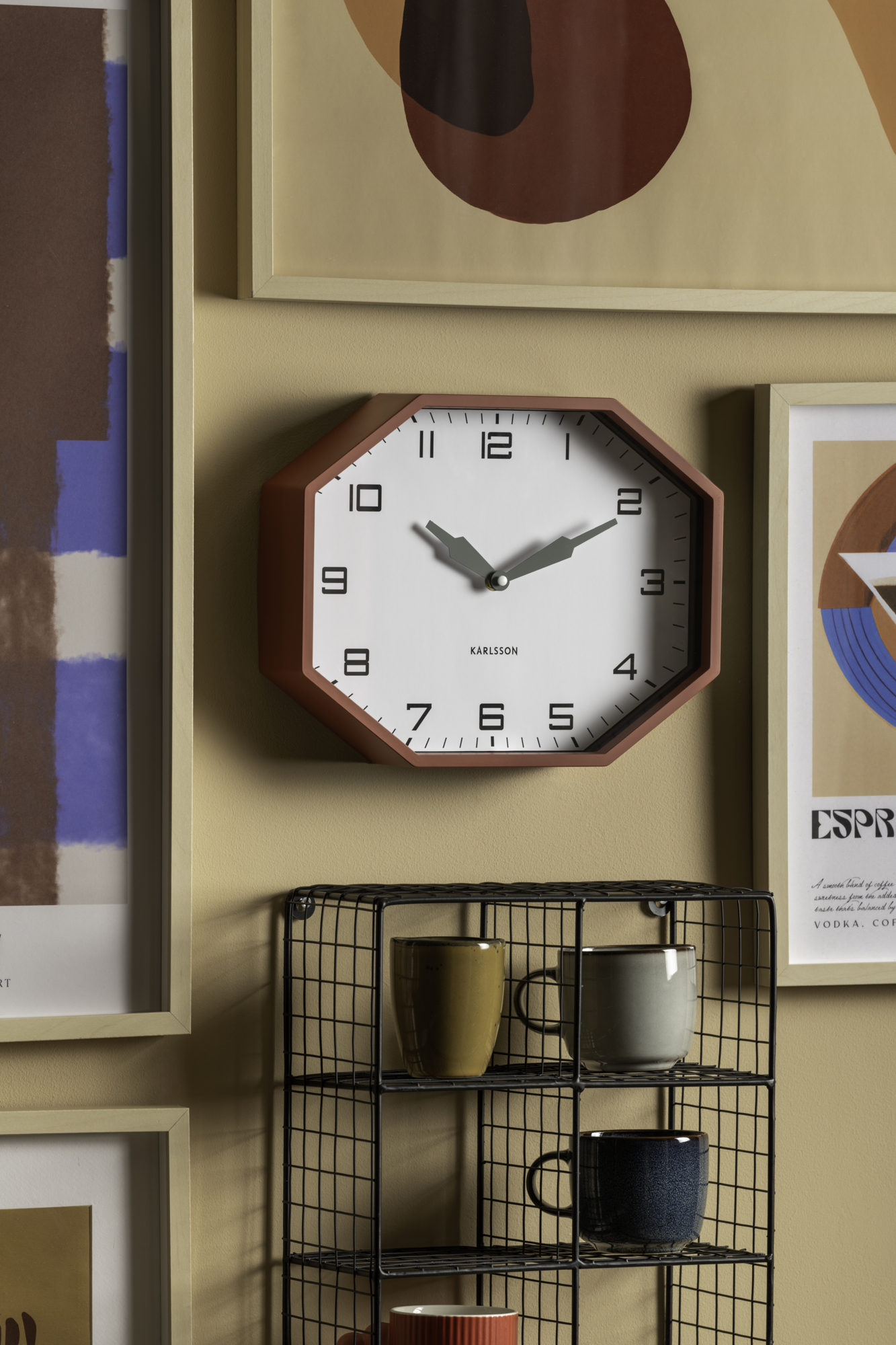 Wandklok Modern Factory Octagon Rode oker