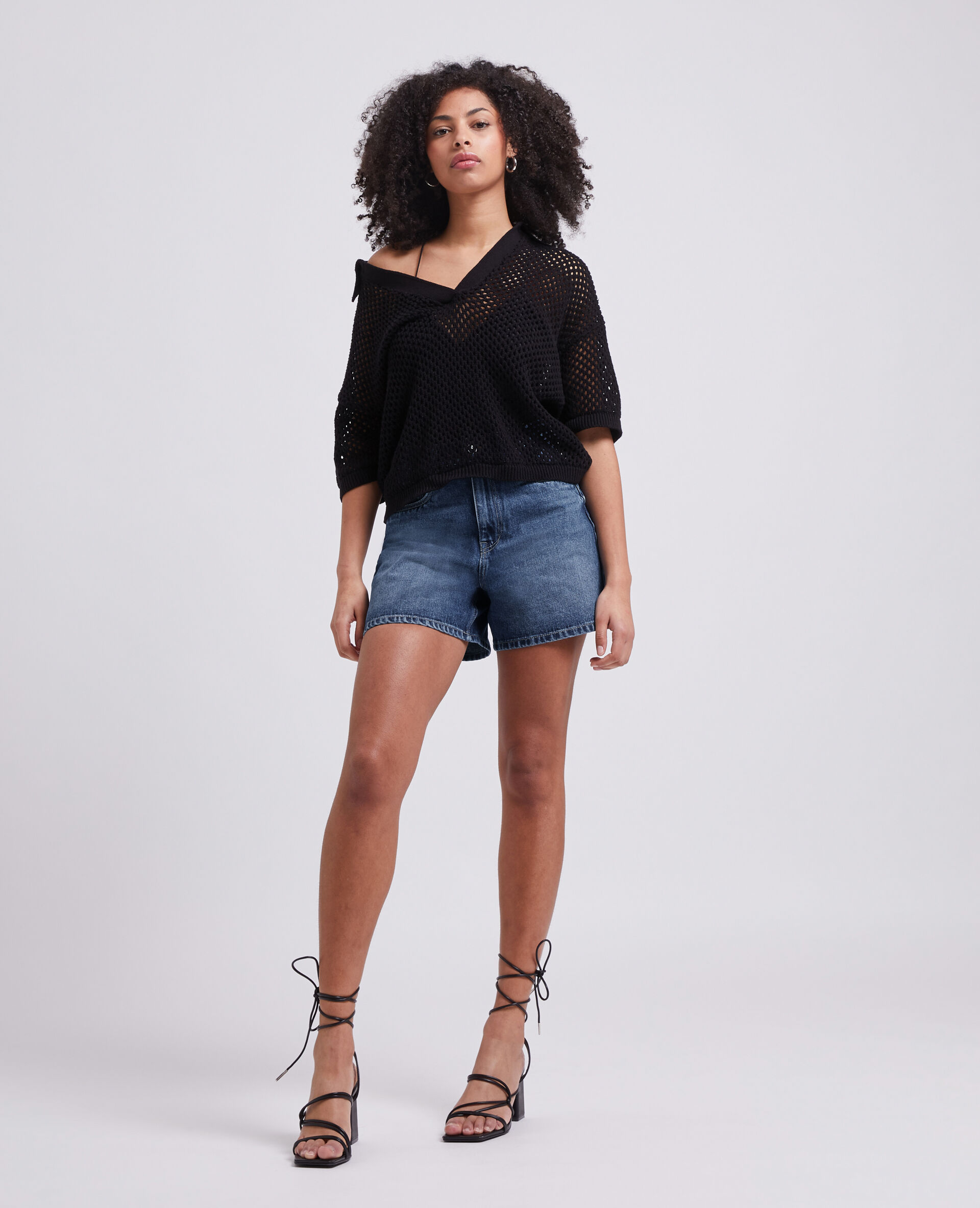 Short en jean taille haute - Bleu