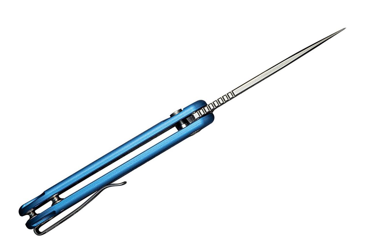 Civivi Elementum II Button Lock C18062PD-2 Satin Nitro-V, Diamond Patterned Blue Aluminum, zakmes