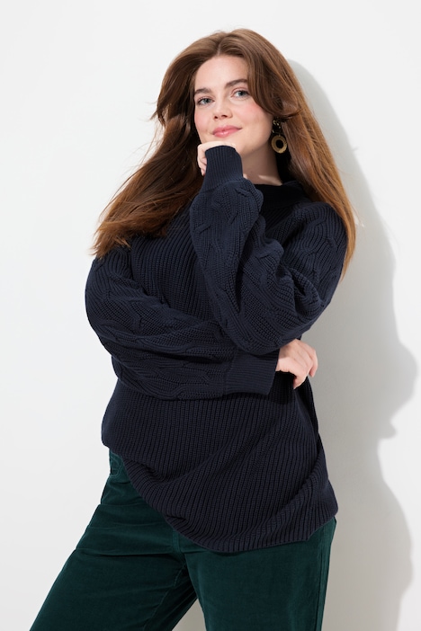Pullover, Zopfmuster, Stehkragen, Langarm, Biobaumwolle