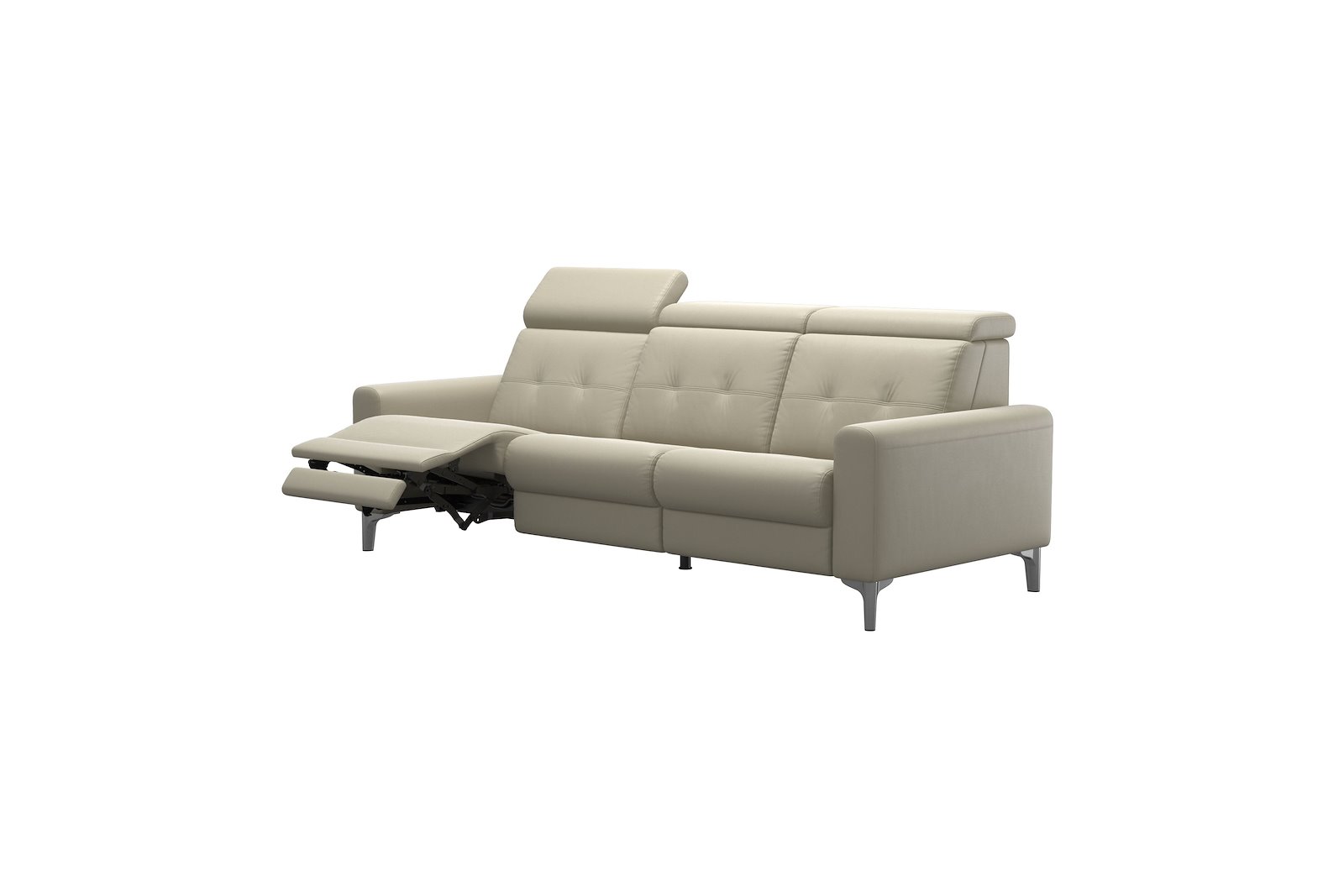 Anna 3-seter Hud Paloma Light Grey med A1 arm og polerte organiske alu ben, 14 cm. (Power-Manual-Manual)