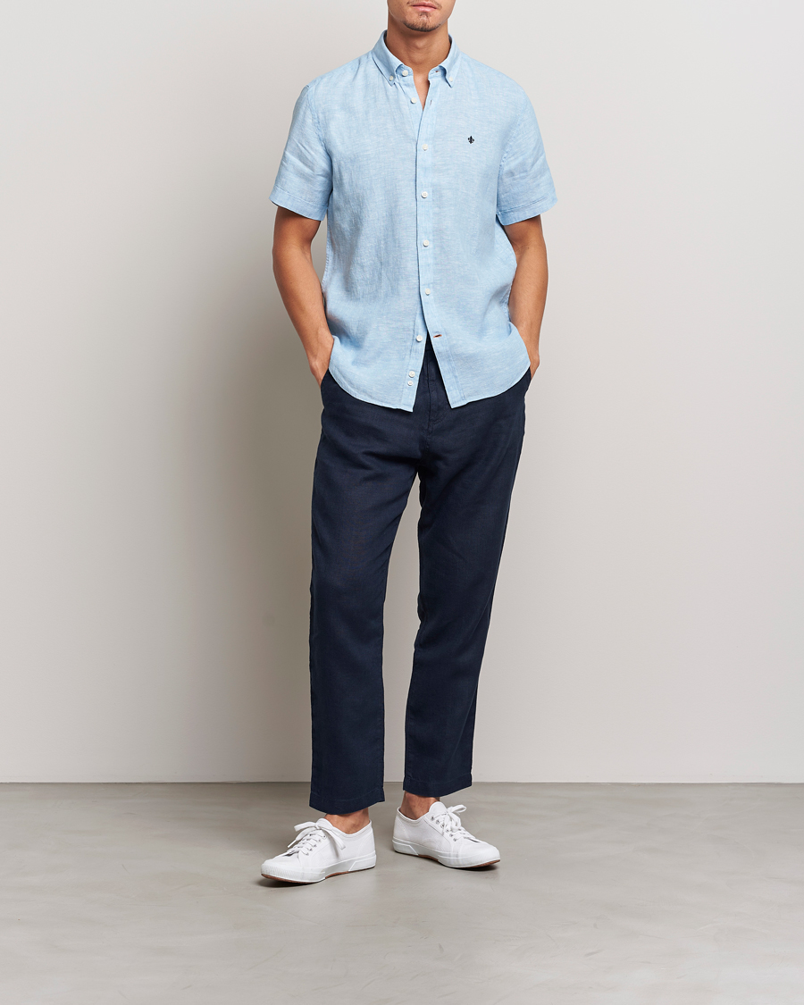 Morris Douglas Short Sleeve Linen Shirt Light Blue