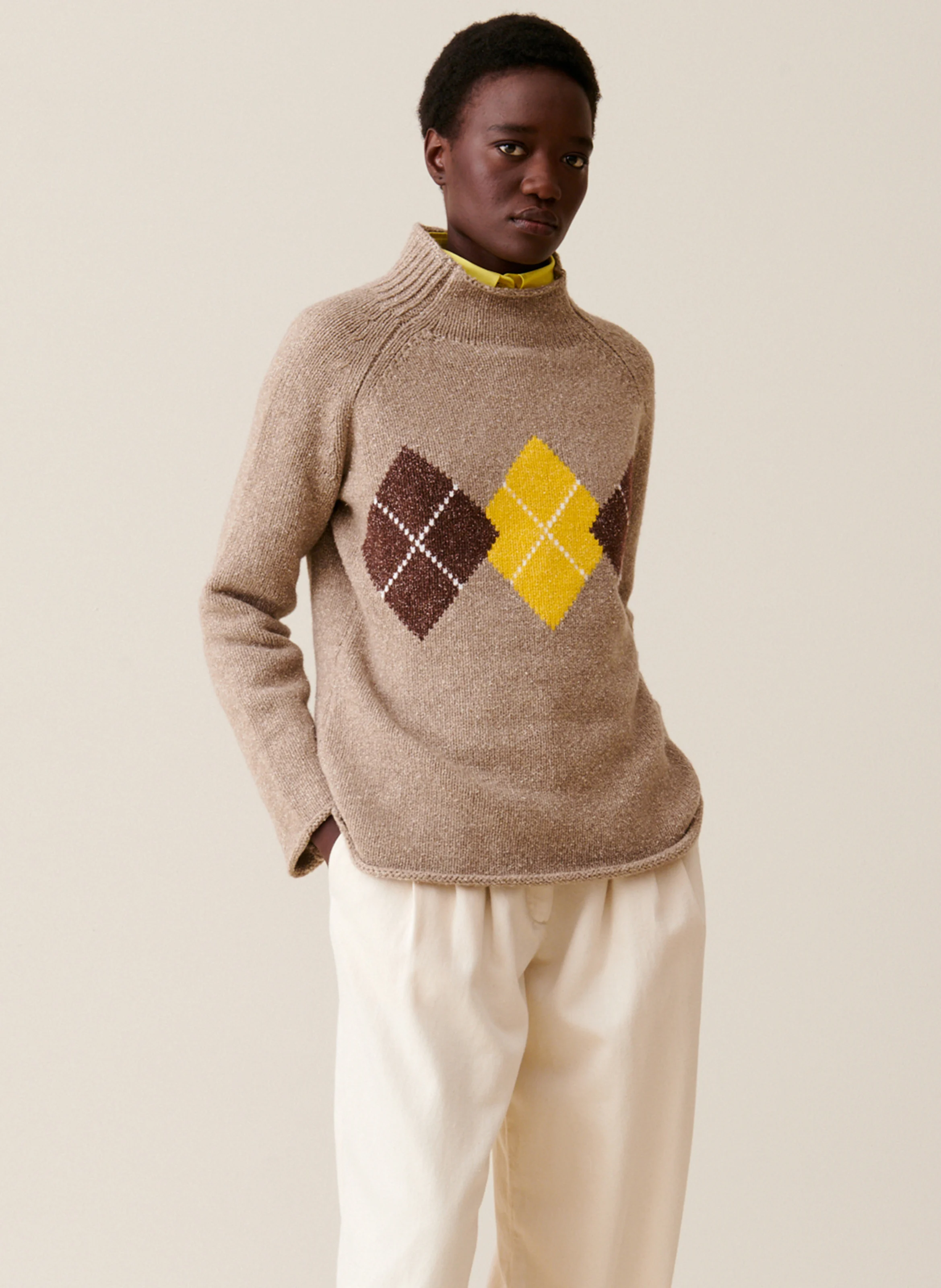 Pull col montant en laine mélangée | Multicolore