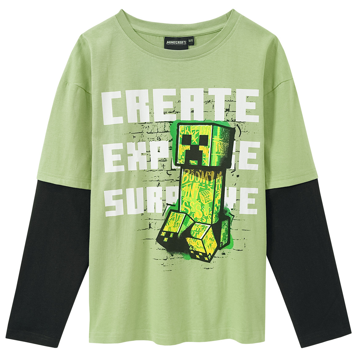 Yigga Minecraft Langarmshirt mit Print hellgrün