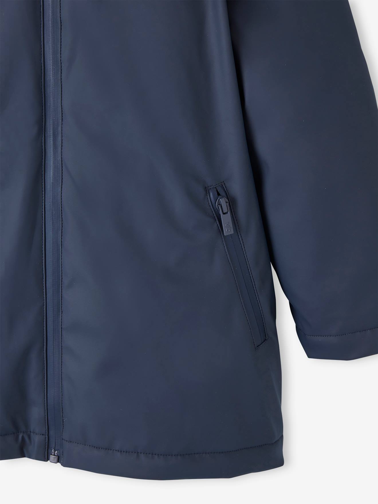 Capa de chuva azul-escura com capuz e forro de sherpa para meninos