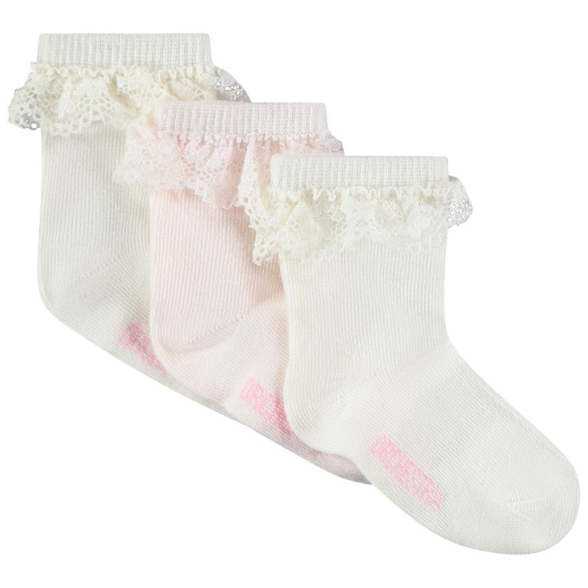 Lot de 3 paires de chaussettes à broderie anglaise pour bébé fille - Ecru