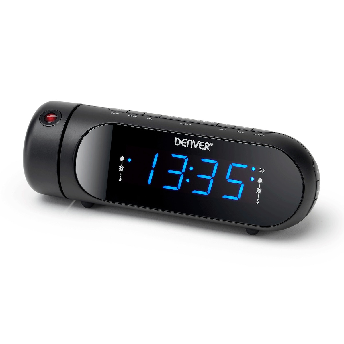 Klokkeradio med projeksjon Dobbel alarm Sort