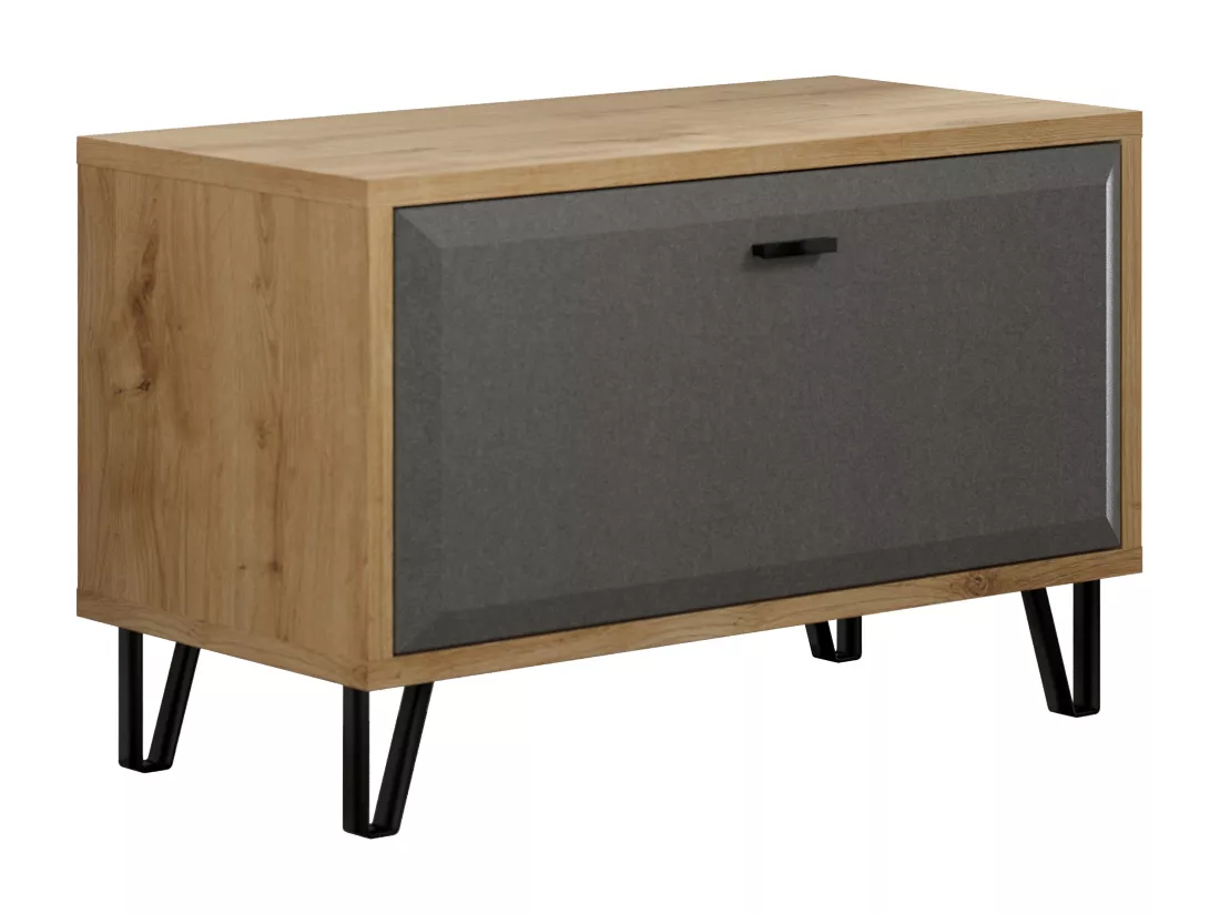 Meuble bas d'entrée : Banc mélaminé - Chêne et Feutre - Naturel-Gris foncé - 79 - 51 - 42 cm