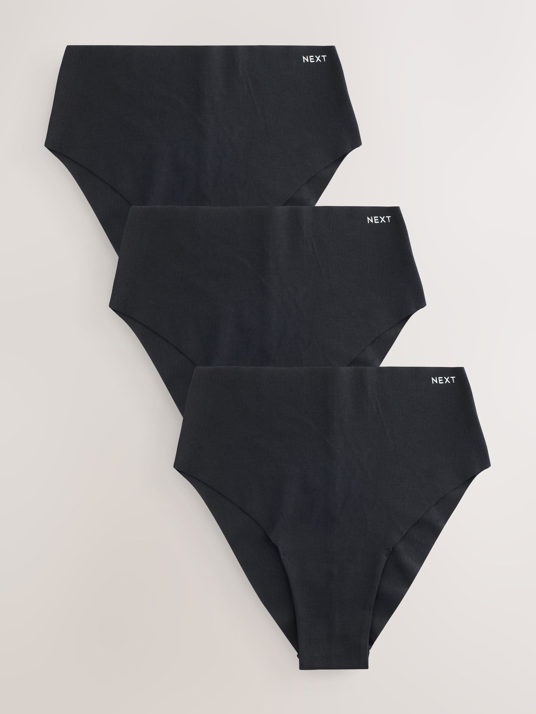 Zwart - Set van 3 slips van katoenmix zonder VPL