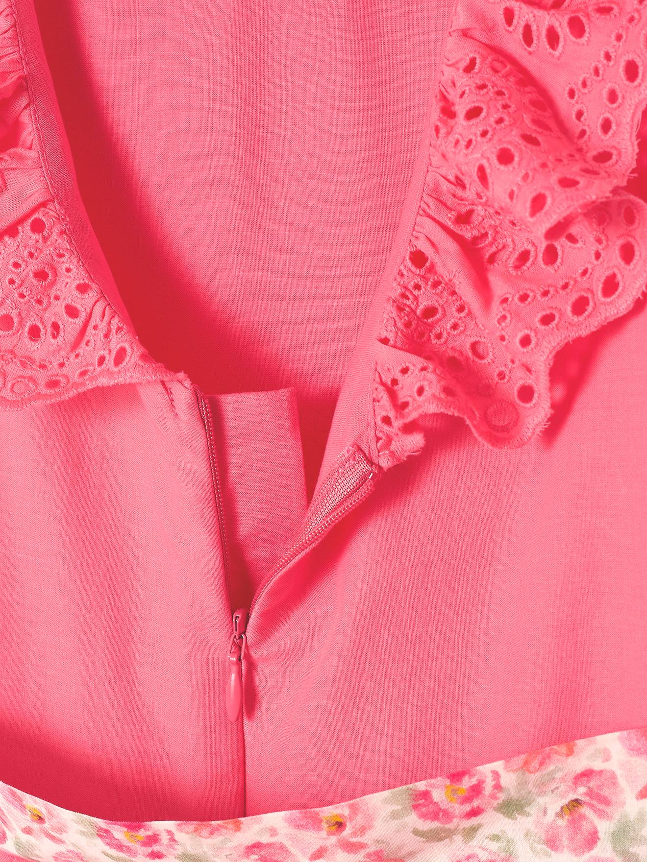 Vestido de festa com detalhes em bordado inglês, rosa médio liso para menina.