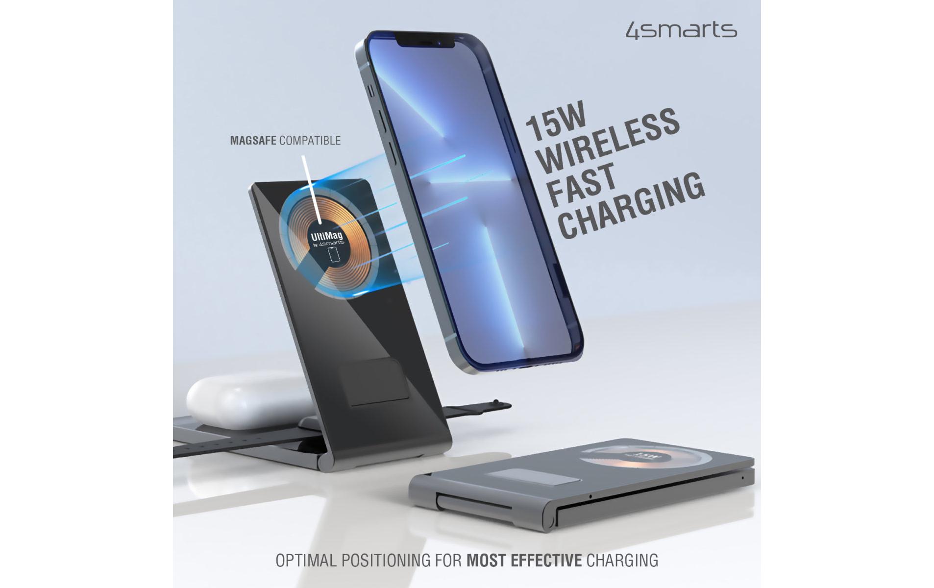 Wireless Charger UltiMag TrioFold 15W3-in-1 Ladestation mit kabelloser Lademöglichkeit von Qi-kompatiblen Geräten