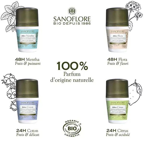 Desodorante Roll-On Sanoflore Fresh Mint Orgânico 48h 50ml