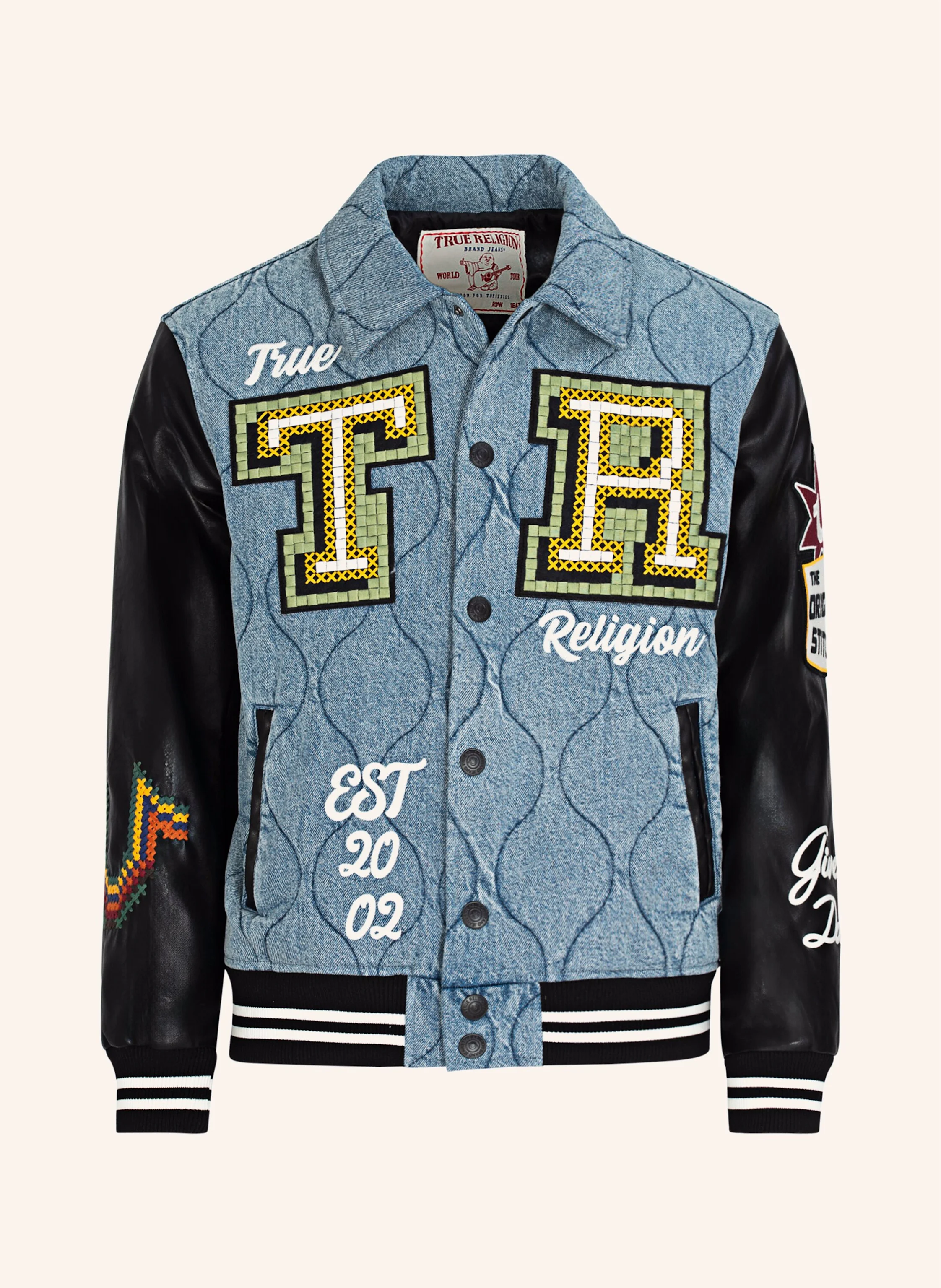 TRUE RELIGION Gesteppte Denim-College-Jacke
