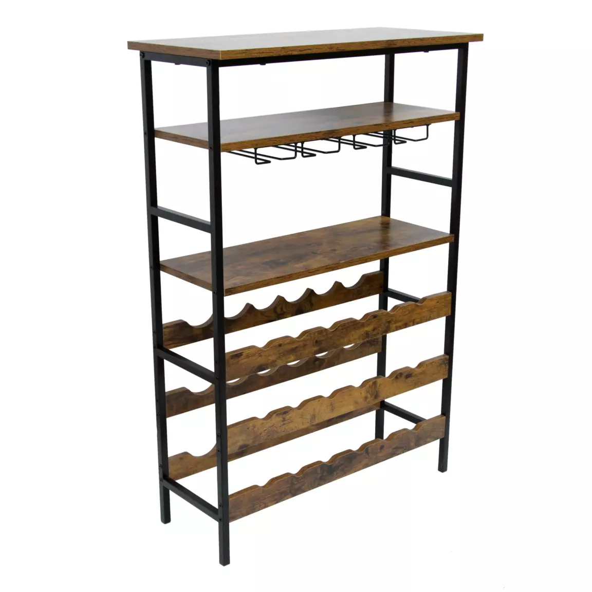 Meuble range-bouteilles industriel 18 emplacements et porte-verres (H100 cm) Hugo Marron