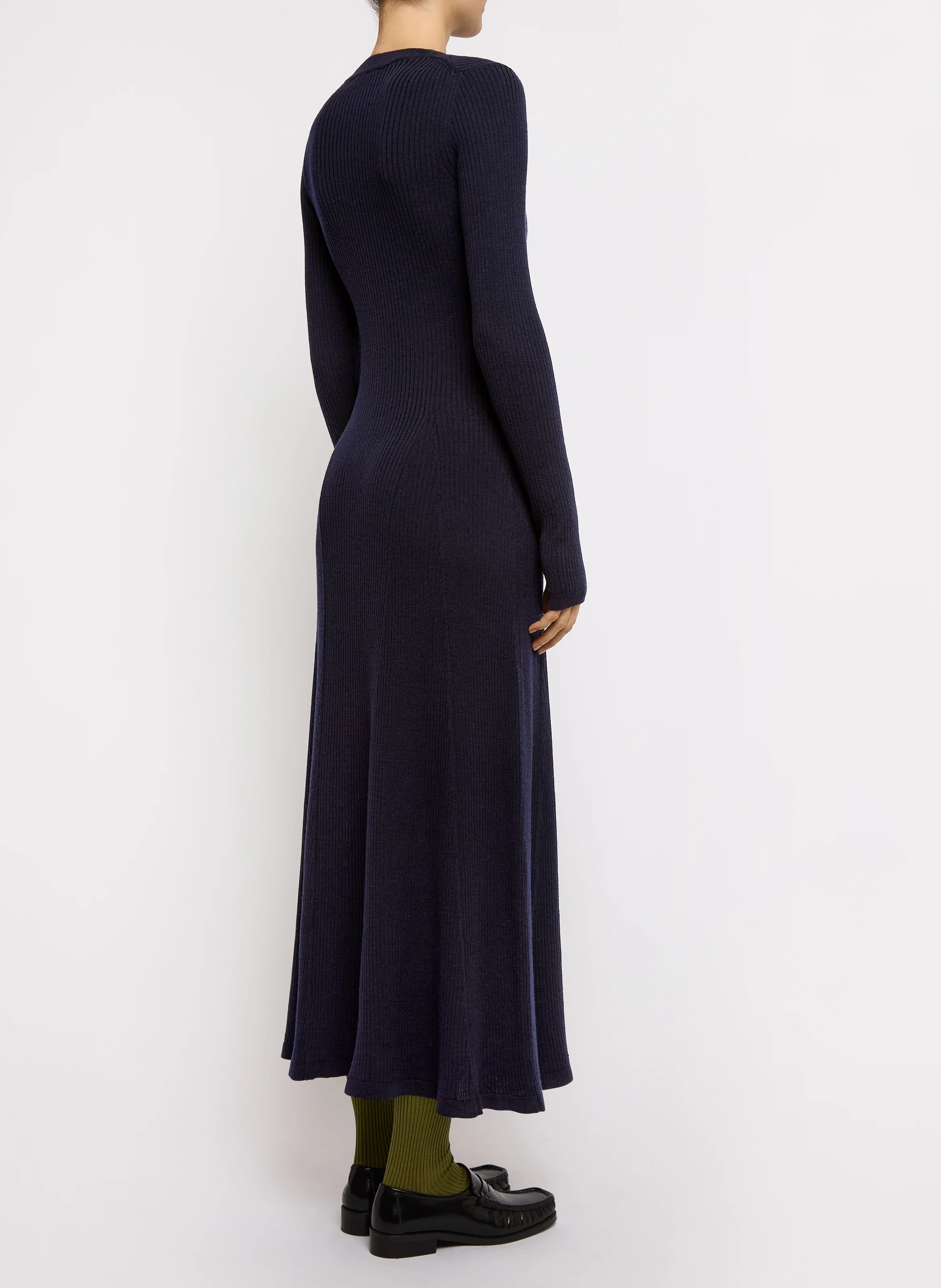 MICKIE - Robe longue col rond en laine de mérinos | Bleu