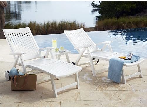 Kettler Roma Advantage Gartenliege weiß - klappbare Sonnenliege für Garten, Terrasse und Balkon - Rückenlehne mehrstufig verstellbar - wetterfeste Rollliege aus beständigem Kunststoff