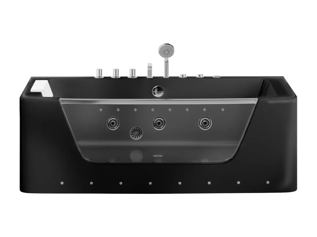 Baignoire balnéo vitrée semi-îlot à leds DYONA - 1 place - 260L - 170*85*58cm - Noir brillant