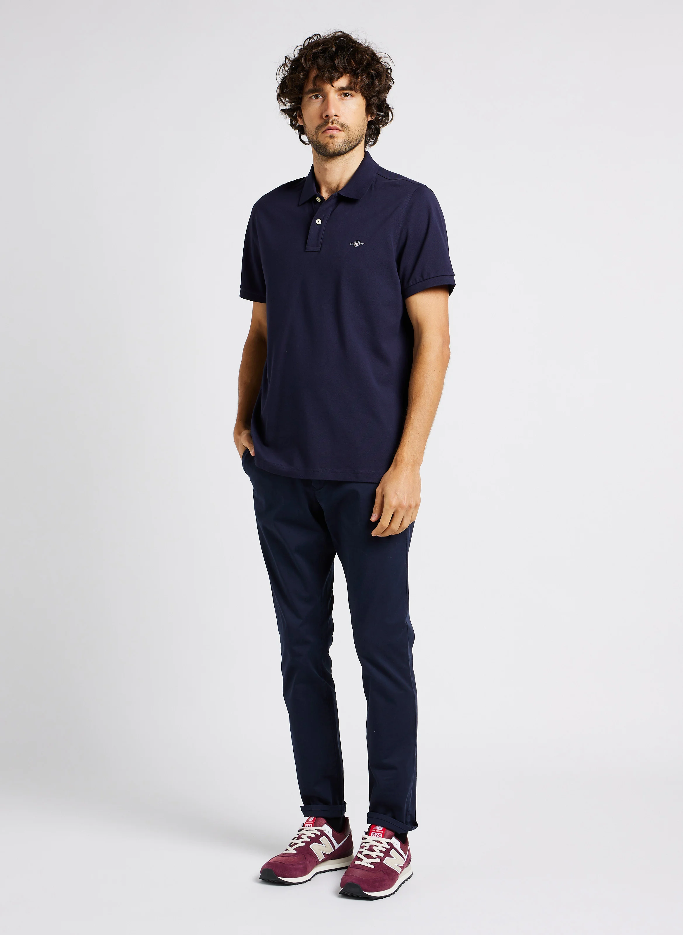 Polo col classique droit en coton| Bleu