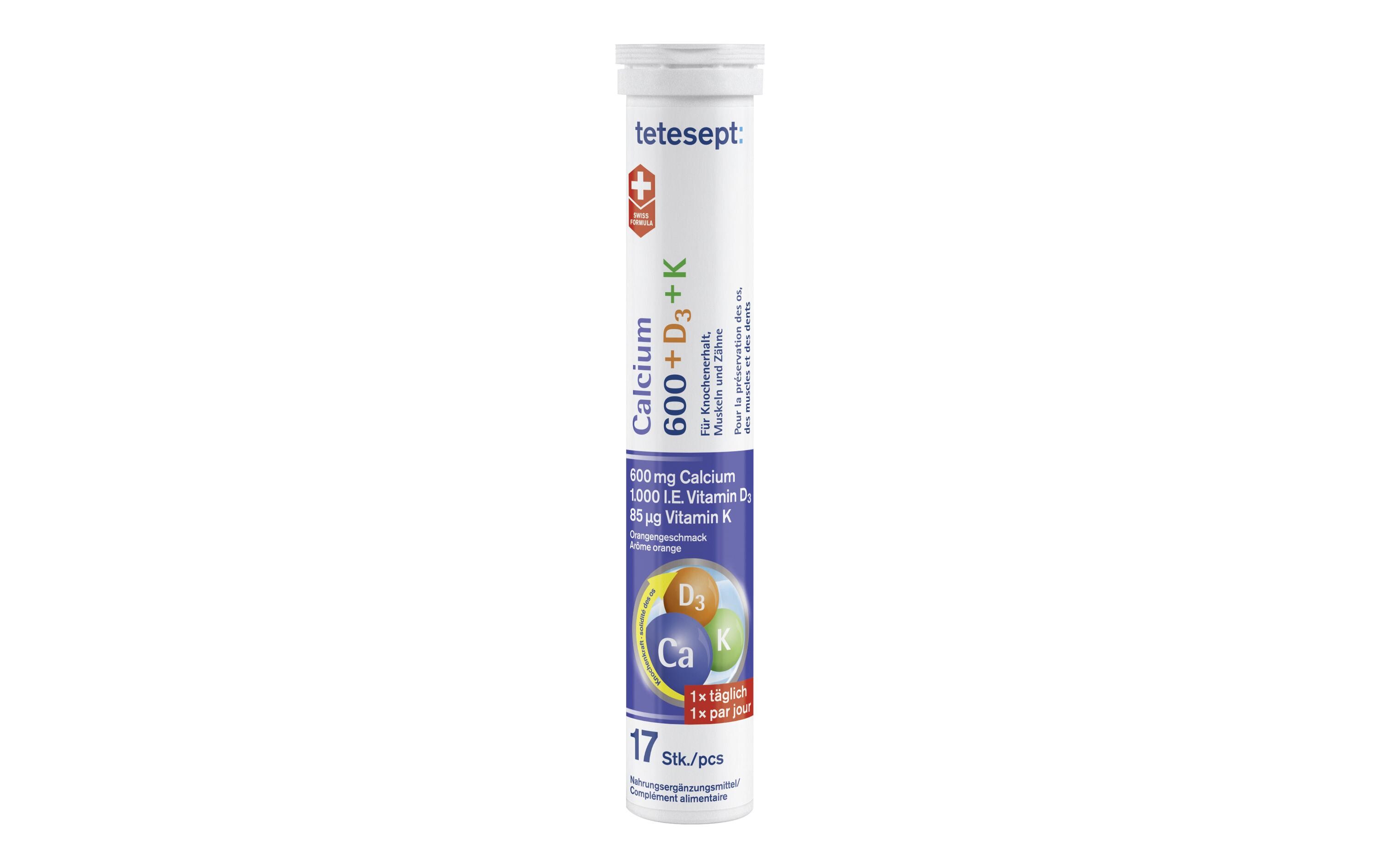 Calcium 600 + D3 Brausetabletten 17 StückNahrungsergänzungsmittel mit Calcium, Vitamin D3 und K